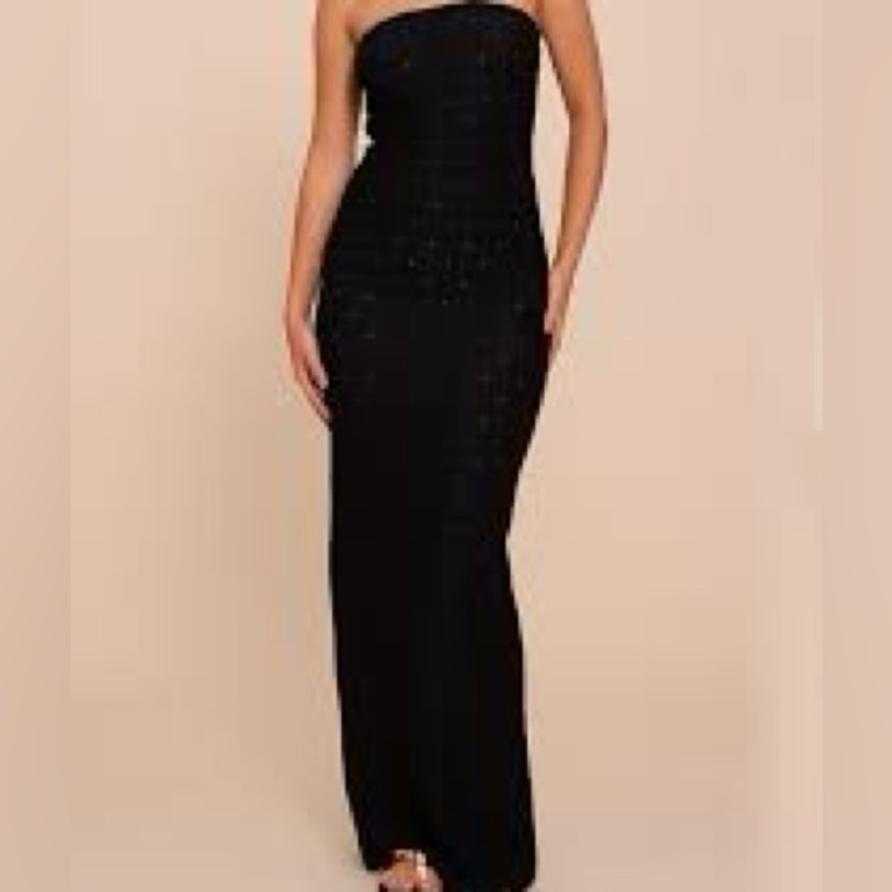 NWOT PRETTYLITTLETHING Black Textured Column Bandeau Maxi Dress